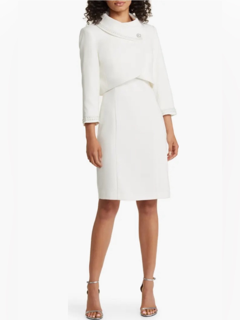 Nwt Tahari Arthur S. Levine | Ivory Pearl-Trimmed Dress & Jacket Suit Set | Sz 2